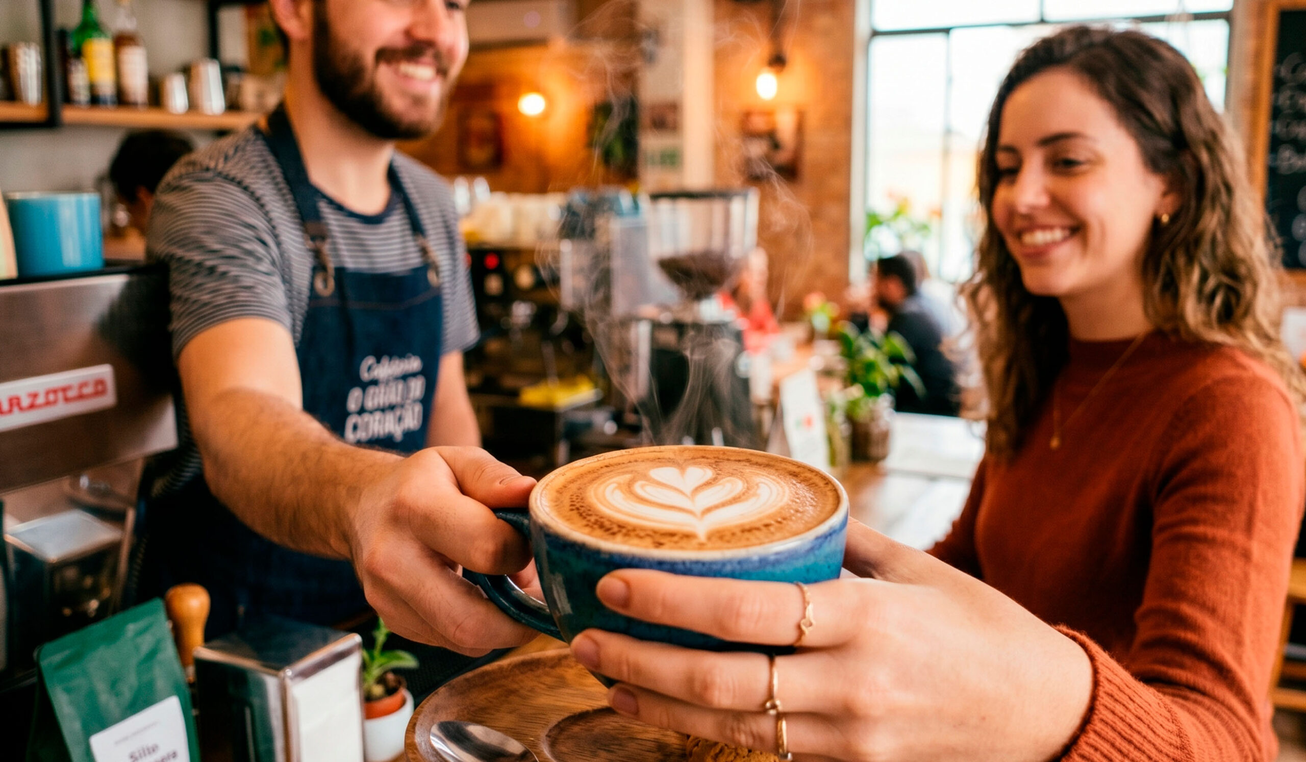 Uma cafeteria com água de qualidade e um café